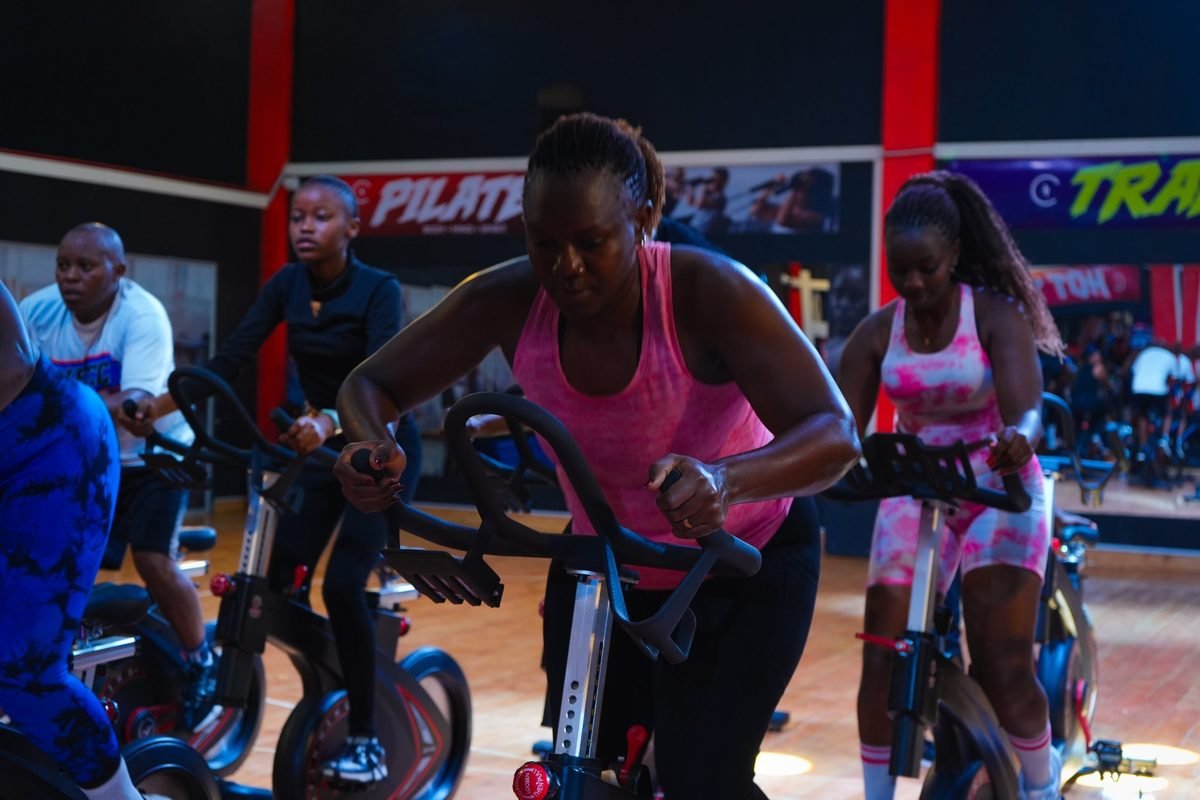 Rows of spin bikes on The Beat Burn Studio floor